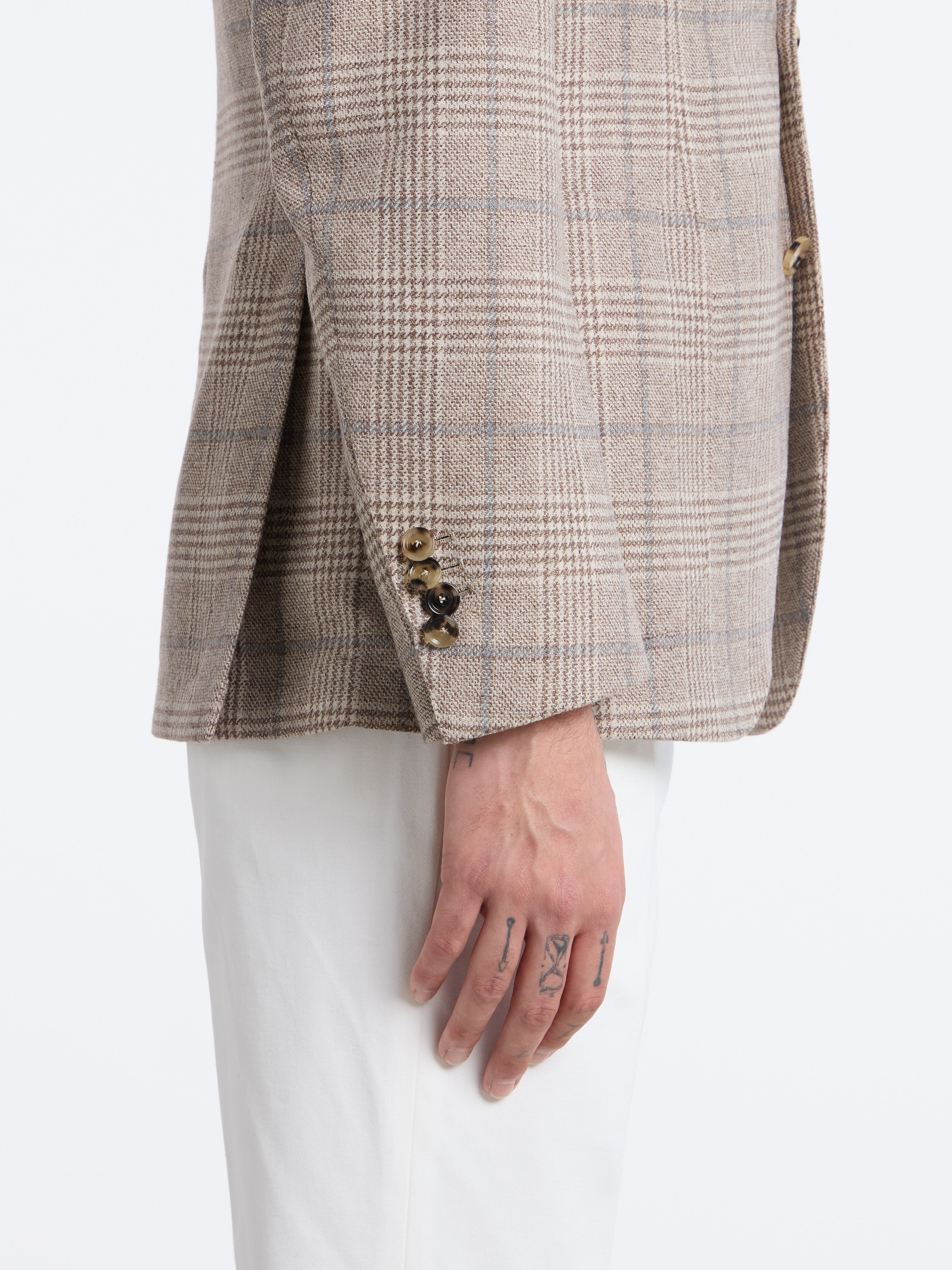 SINGLE-BREASTED WOOL/CASHMERE CHECKED JACKET - BEIGE - LUIGI